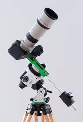 Excellent material to start: a Skywatcher Star Adventurer equatorial mount, a CANON EOS 6D DSLR and a 300mm F4L lens.