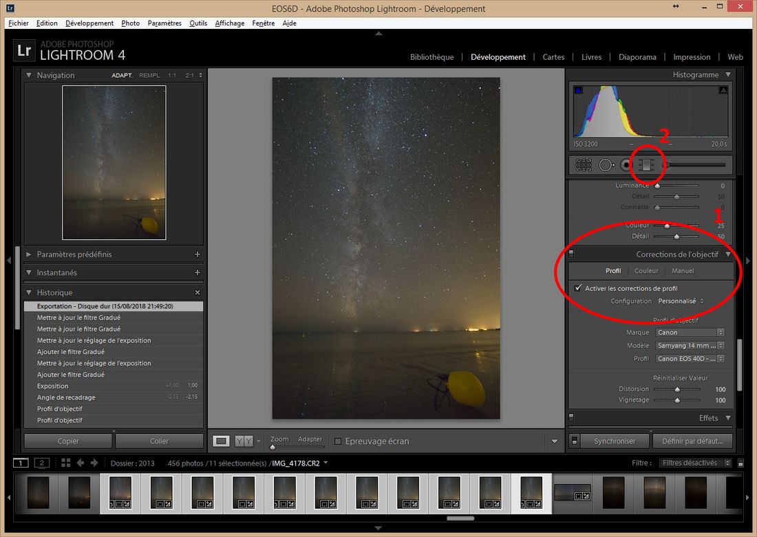 Pre-processing of Milky Way images in Lightroom